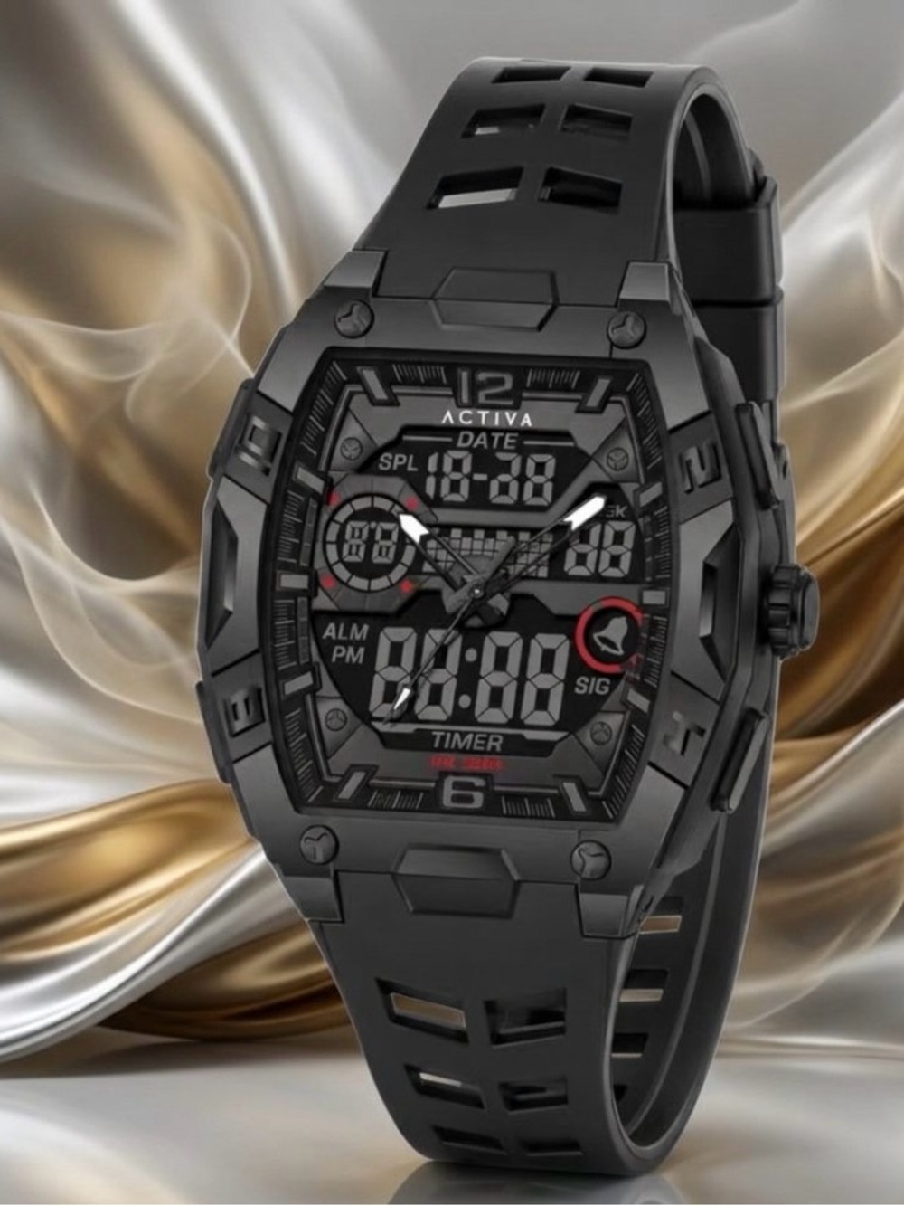 Ativa Black and Red Hybrid Digital-Analog Sports Watch